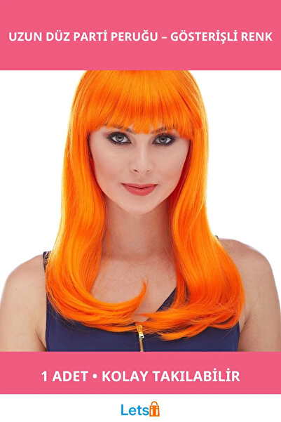 Letsii Orange Color Long Straight Party Wig Stylish and Eye-Catching