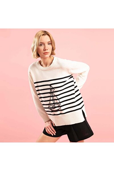 Lal Triko ملابس تريكو مخططة بياقة الدراجة 11053