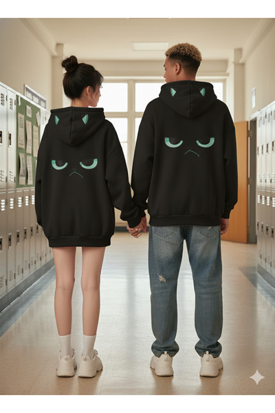 NİCE Скъпа двойка Комплект от 2 части Дамска/Унисекс забавна качулка с ядосано лице