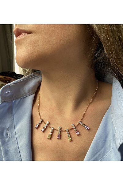 GOX قلادة من حجر مربع ملون ذهبي وردي من Xuping