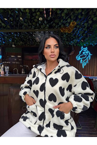 CyRo Дамско яке с цип и сърцевиден мотив от полар флийс