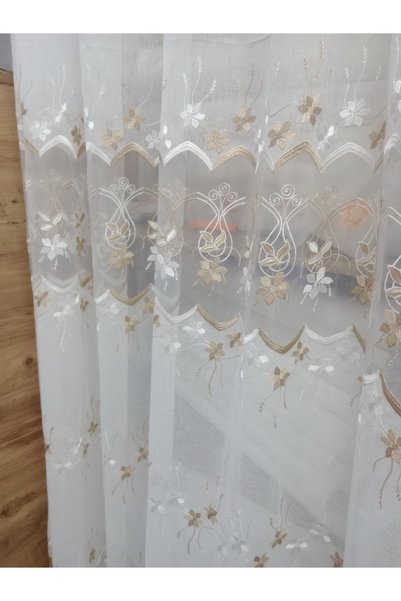 Düzgün desen Tulle Curtain Without Pleats Embroidered on Linen Iron-On Curtain