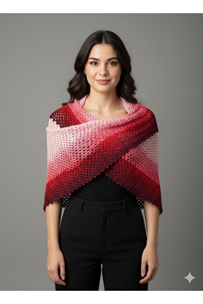 Talinhandmade Hand Knitted Cotton Shawl, Four Transitional 210X90 cm