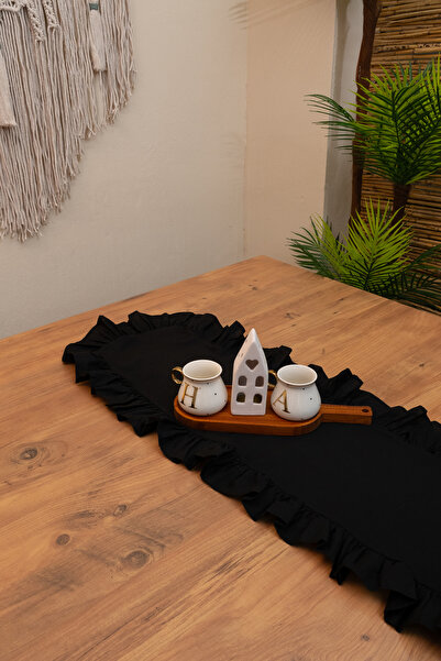abidehanım Ruffle | Black Frilly Runner 40 X 150 cm