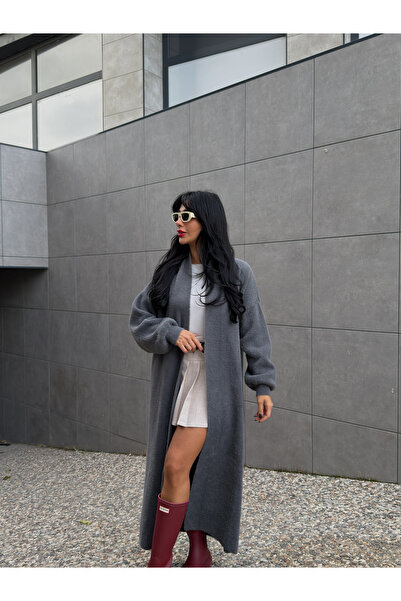 Myra Soft Texture Long Cardigan-Anthracite