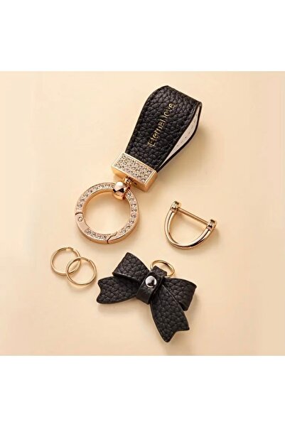 Accessories Hei Stylish Chain-Shaped Women's Accessory Keychain with Black Ribbon Detail