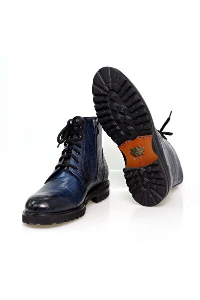 FRANCO CALVANI Cobalt Color Lace up Khaki Leather Men's Shoes