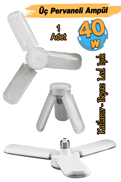 Badem10 Üç Pervaneli Tasarruflu Ampul 40 W Led Lamba Beyaz E27 Duy 3600 Lümen Uzun Ömürlü 220 Volt 1 Adet