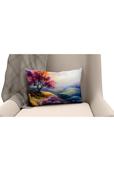 Filamente Double-Sided Digital Print Throw Pillow Cover with Felt Craft Look and Floral Pattern