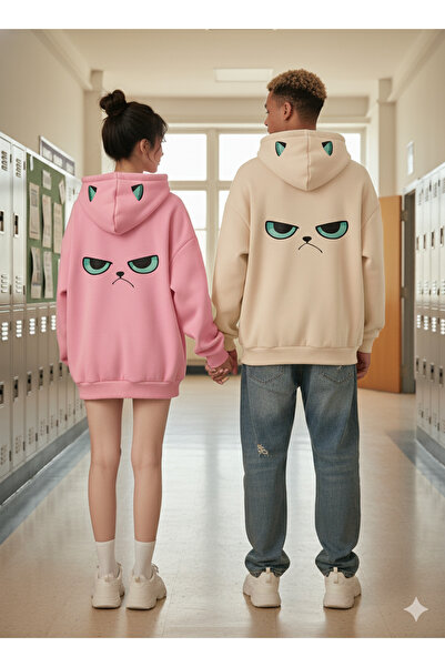 NİCE Скъпа двойка Комплект от 2 части Дамска/Унисекс забавна качулка с ядосано лице