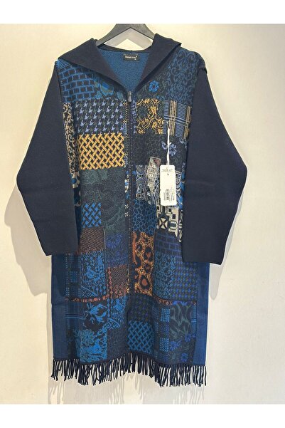 Desen Triko Ethnic Pattern Hooded Wool Cardigan with Bag Pockets