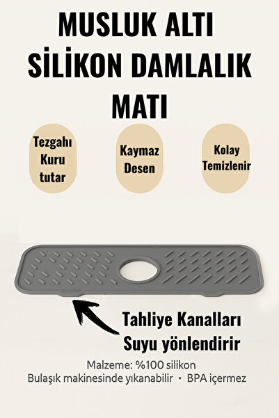Mikasso Musluk Altı Silikon Mat Düzenleyici – BPA’sız, Kaymaz Desen, Mutfak B...