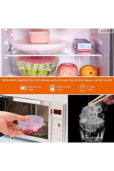 LUXER Σετ 6 καπάκια σιλικόνης για μπολ, πιάτα ή άλλα δοχεία, εύκαμπτα, επαναχρησιμοποιήσιμα