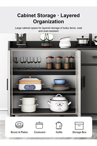 ULHYC Modern Grey Kitchen Storage Cabinet with Glass Doors, Multipurpose Sideboard Buffet