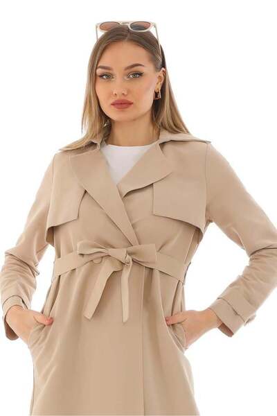 Dadali Buttoned and Belted Trench Coat Dark Stone