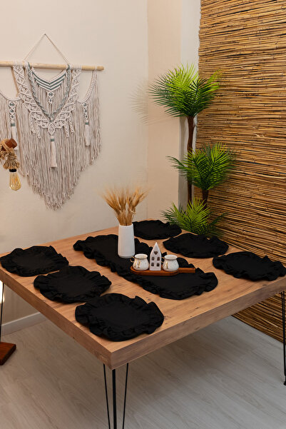 abidehanım Ruffle |   Black 7 Piece Double Ruffle Tablecloth Presentation Set 40 X 110