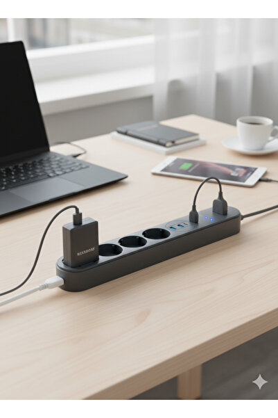 Winboss Winnboss 4'lü Priz 3'lü USB Girişli Çoklu Uzatma Kablosu Şarj İstasyo...