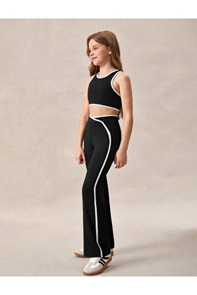 npLStore Girl's Stripe Detail Crop-Cardigan 3-Piece Tracksuit Set