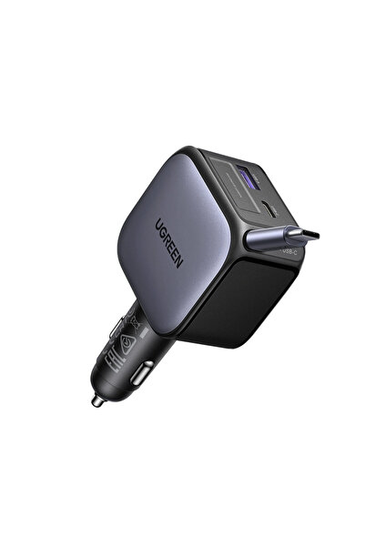 Ugreen Nexode Car Charger with Retractable USB-C and USB Ports 90W - Space Gray