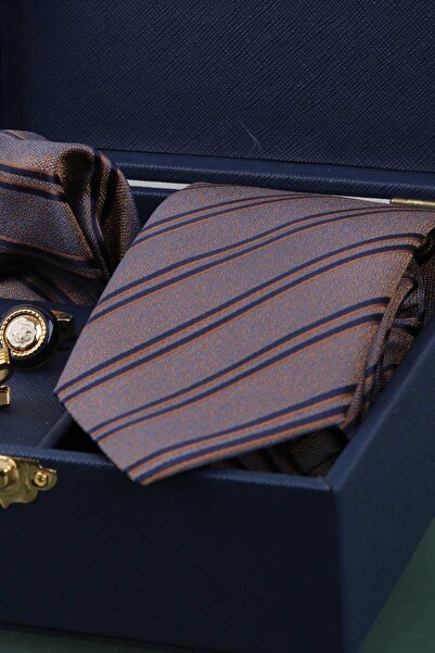 Kravatkolik Navy Blue Men's Gift Box - Tie with Handkerchief Cufflinks Tie Clip Kmk72