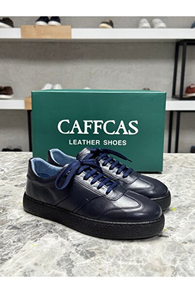 Caffcas Hakiki Deri Lacivert Günlük Sneaker Erkek Ayakkabı 03-300