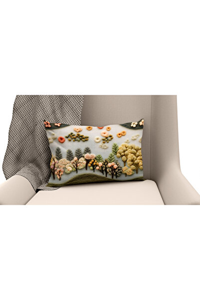 Filamente Double-Sided Digital Print Throw Pillow Cover with Felt Craft Look and Floral Pattern