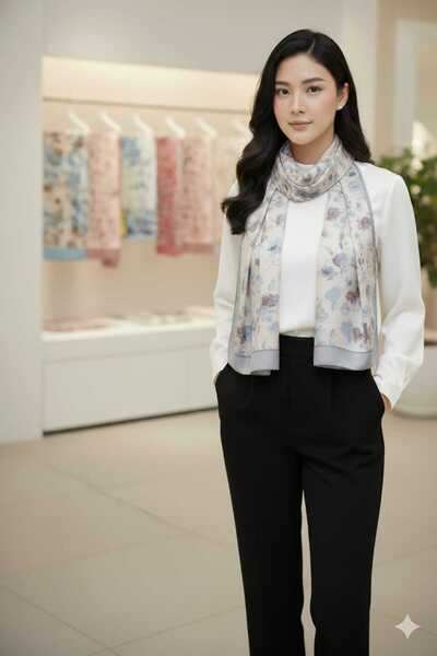 ÖZDE Akel Patterned Alfa Silk Shawl Fular