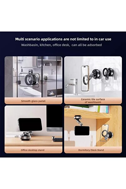 Generic Vacuum Suction Magnetic Phone Holder X93 (Gray) - 360° Rotating Magnetic Bracket for Glass & Dashbo