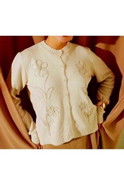 Vaniza Embossed Floral Patterned Knitwear Cardigan