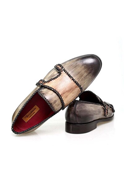 FRANCO CALVANI Gray Color Laceless Genuine Leather Men's Shoes