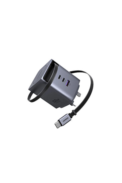 Ugreen Nexode Pro Wall Charger With Retractable Cable 2 USB-C and USB Ports 100W - Gray