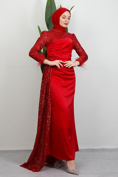 giz astore Helin Saten Abiye Kırmızı