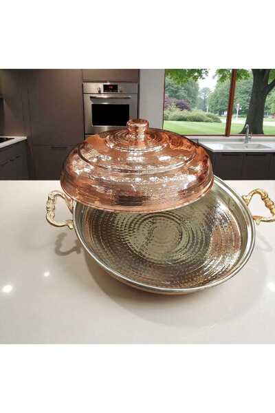 Bakır Center Copper Roasting/Kebab Pan (33cm) Closed Copper Pan Presentation Pan Hair Roasting Presentation Plate Menemen