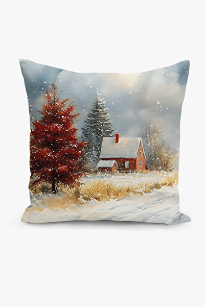 Filamente Çift Taraflı Dijital Baskı Kırlent Kılıfı Yılbaşı / Kış Manzarası /...