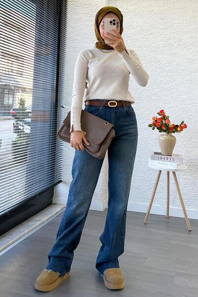 MELEK ARAZ Straight Cut Jean Pants - Dark Blue