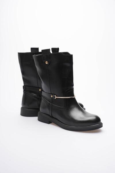 Mubiano Cizme din piele pentru femei, cu cataramă aurie, negru Soretta