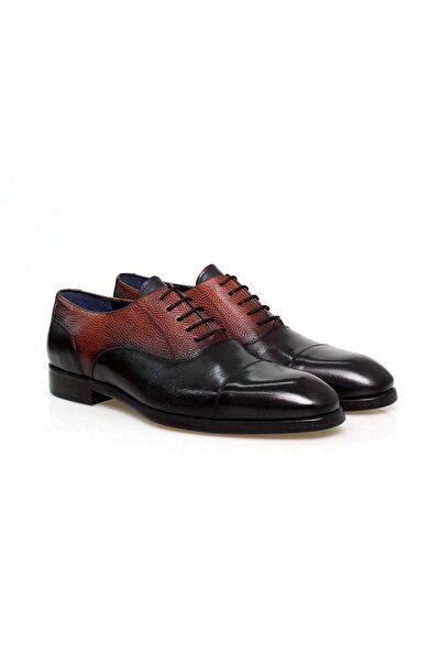 FRANCO CALVANI Black and Red Color Lace-Up Genuine Leather Men's Shoes