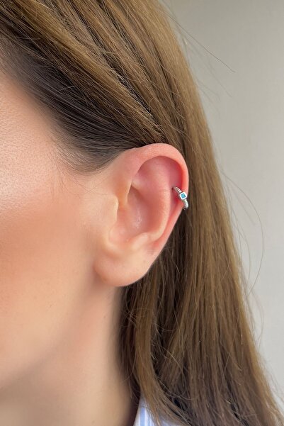 Bijou Luz Gümüş Mavi Taşlı Halka Piercing