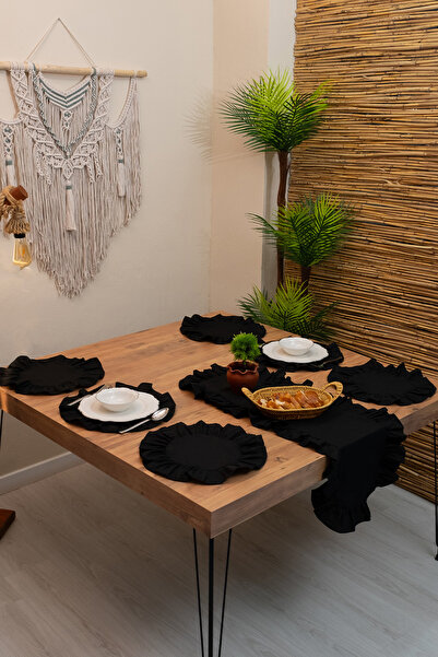 abidehanım Ruffle | Black 7 Piece Ruffled Presentation Set 40 X 110