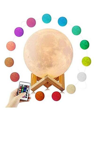 Türkiye 3D Printing Moon Lamp 16 Colors 7.87 Inch USB Charging Touch & Remote Night Light