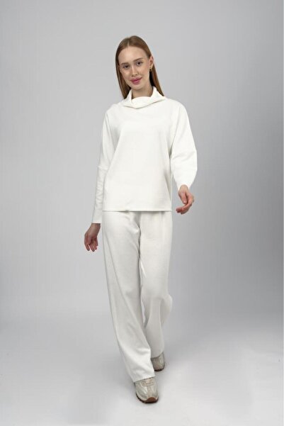 Betimoda Women's High Neck Knit Sweater Pants Set White