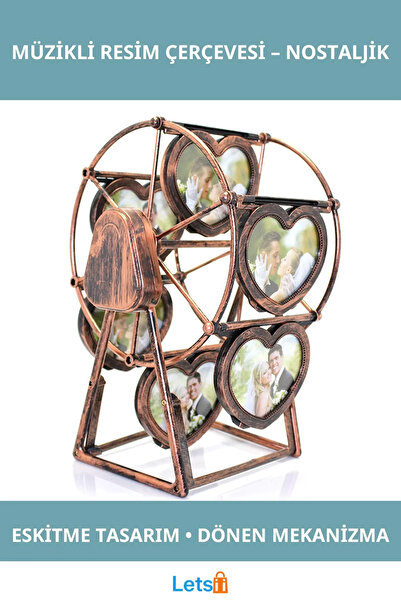 Letsii Vintage Dönen Müzikli Resim Çerçevesi Şık Dekoratif Obje