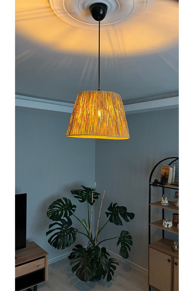 BOHEM SANATIM El Yapımı Kağıt Rafya Avize Bohem Rustik Avize Salon,Yatak Odası,Balkon Avize (SİYAH DUY)