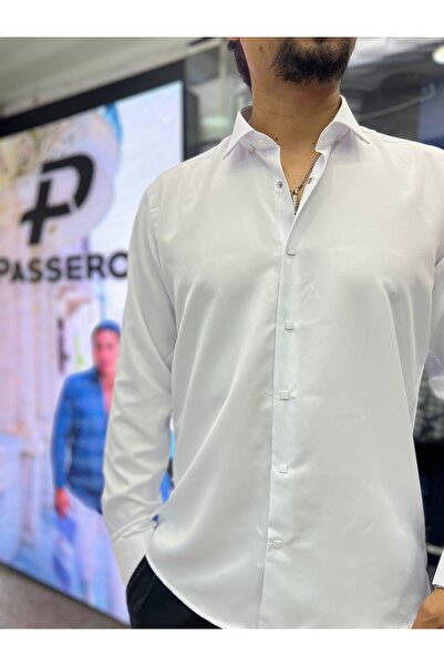 PASSERO Slim Fit Snap Fastener Σατέν πουκάμισο