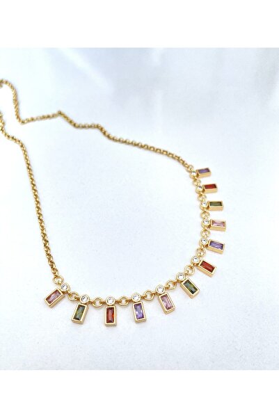 GOX Xuping 14K Altın Kaplama Renkli Baget Taşlı Kolye