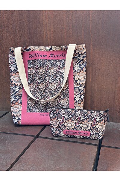 pamukcanta حقيبة قماشية وحقيبة مكياج من ويليام موريس قابلة للغسل مع جيب معدني...