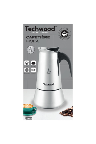 Techwood Καφετιέρα Moka για γκαζιέρα TCA-112i, 12 φλιτζάνια, ανοξείδωτο ατσάλι, όλα τα είδη πηγής θερμότητας