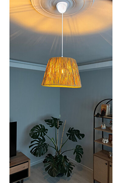 BOHEM SANATIM El Yapımı Kağıt Rafya Avize Bohem Rustik Avize Salon,Yatak Odası,Balkon Avize (BEYAZ DUY)