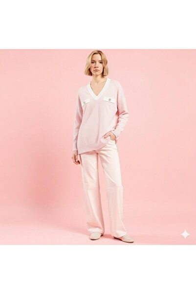 Lal Triko V-Neck Buttoned Mercerized Blouse 11011