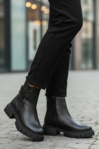 AYAKMOD حذاء نسائي أسود من الجلد الطبيعي بنعل غير قابل للانزلاق وسحاب Premium...